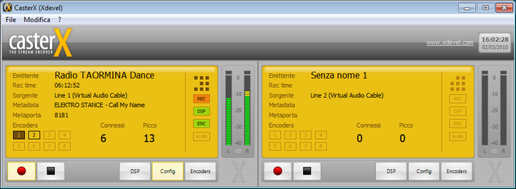 CasterX running with two separated audio sources.