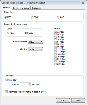 SHOUTcast/Icecast Encoder - Encoder tab