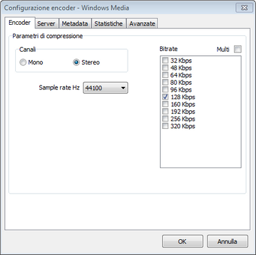 Windows Media Encoder - Encoder Tab