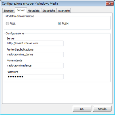 Windows Media Encoder - Server Tab