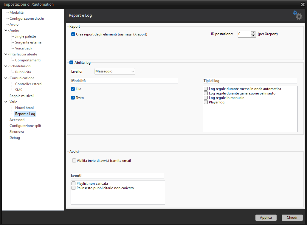 impostazioniXL_reportelog